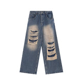 Sense Of Hole In Street Sticker In Summer A Minority Of Jeans Men's Ins Baggy Straight Trousers-Outfit