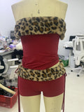 Of Sexy Folded Short Bra Vest Drawstring Low-Rise Shorts Leopard Hair Spliced Two