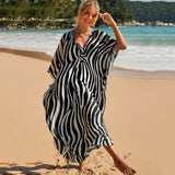 Toloer Middle Woven Polyester Loose Plus Size Bikini Smock Beach Dress Sunscreen Beach