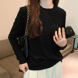 Round Collar Design Feeling Small Flying Sleeved Long-Sleeved T-Shirt Women Wear The New Autumn Style Top With Bottom-Outfit