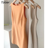 Elegant Lady Sexy O-neck Women's Dress Bottoming Sleeveless Sundress Summer Apricot Orange White Dresses Female