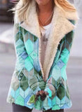 new product lapel printed single-breasted long-sleeved plush plush jacket women's cotton-padded