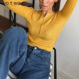 WOTWOY Buttons-up Ribbed Knitted Sweater Women Basic Solid Slim Fit Autumn Winter Pullovers Female 2021 Casual Jumper Knit