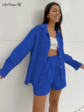 Classy Linen Shorts Sets Fashion Two Piece Womens Outifits Oversized Shirts And Shorts Sets Summer Matching Set