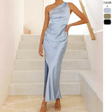 Women's New Sleeveless Solid Color Sexy Breast Sling Slings Open Fork Long Dress