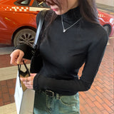 High-Necked Threaded Shoulder Long-Sleeved T-Shirt New Spring Style Slim And Thin Bottomed Shirt With Underwear-Outfit