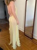Sexy Mesh See Through Long Dress Fairycore Woman Ruffles Split Dress Y2K Backless Sundress Women Beach Boho Cover-Ups-Outfit