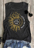 By The Sun Print Tank Top Women Summer Sleeveless Tops 2020 Gray Letter Print Tanks Casual Female O-neck Tee Shirts