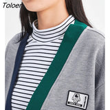 Women Thick Coat 2022 Winter Long Sleeve V Neck Loose Cardigan Retro Preppy Style Jacket Casual Warm