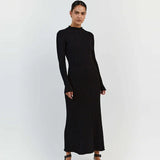 2025 Knitted Wood Ear Dress To Close The Waist High-Necked Pit Repair Slim Thin Knitted Long Dress