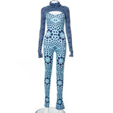 European And American Fashion Women's Wear Autumn New Printed Long Sleeve High Round Neck T-Shirt Tight Flared Pants