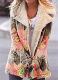 new product lapel printed single-breasted long-sleeved plush plush jacket women's cotton-padded
