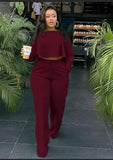 Back Long Fashion Pleated Blouse And Pants Solid Color Wide Leg Two-piece