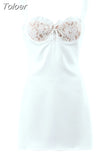 Spring Summer New Sexy Casual Lace Stitching Wavy Collar Halter Straps Bag Hip A-Line Short Mini Dress