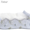 1 Pair Breathable Ultra Thin Socks 2023 Spring Summer Women Transparent Lace Silk Crystal Rose Flower Short Socks