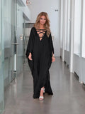 Spring Summer New Women's Dress Fashion V-Neck Belt Solid Color Bubble Sleeve Fold Loose Leisure Women's Dress Long