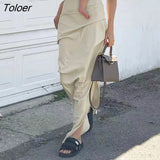 Fashion Low Waist Solid Long Skirt Y2k Women High Waist Retro Ruched Cargo Skirts Long Slit Tech Outfits