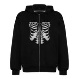 Women Y2K Zip Up Hooded Sweatshirt Skeleton Graphic Hoodie Vintage 90s E-Girl Harajuku Goth Aesthetic Shirt with