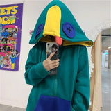 Deeptown Frog Hoodie Splice Zip Up Hoodies Women Long Sleeve Winter Fashion 2021 Korean Style Plus Velvet Warm Sweatshirt