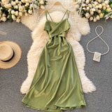 Women Korean Strap Dress Sexy V Neck Sleeveless Elegant Solid Party Dress Summer Off Shoulder A-line Beach Midi