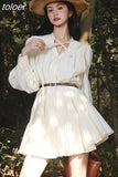 Elegant Lace Casual Party V-Neck Long Lantern Sleeve Korean Fashion Design Loose Fairy Bodycon Dress Women Female