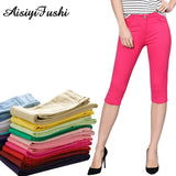 Denim Jeans Shorts omen's Capris Skinny Jeans Pants Female Knee Length Stretch Slim Capri Jeans Women Candy Color