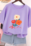 100% Cotton L-5XL T Shirt Plus Size Tshirt Short Sleeve Women Top Summer Cartoon Print Couple O Neck Oversized T