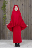 Kaftan Muslim Prayer Garment Dress Arab Middle Eastern Prayer Hijab Teen Girl Simple Two-Piece Suits Kids Islamic Clothing-Outfit