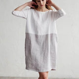 Dress Women Summer 2022 Casual Patchwork 1/2 Sleeve Cotton Linen Dress Oversized Loose Pockets Tunic Women Dress