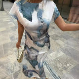 Women's New Fashion Round Collar A Twill Section Tie-Dye Silk-Stained Texture