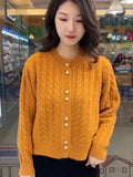Version Of Retro Twist Round Neck Knitted Cardigan Women's New Lazy Gentle Style Simple Soft Waxy Sweater Jacket-Outfit