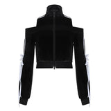 Sense Parallel Bars Striped Bow Tie Empty Spice Girl Short-Style Zipper High-Necked Sweater Jacket-Outfit