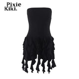 Ruffled Tube Top Short Romper for Womens Streetwear Y2k Clothes Sexy One Pieces Black Jumpsuit Summer 2023