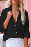 Fashion Fall Lapel Solid Color Shirts Casual Long Sleeve Loose Cardigan Buttons Long Blouses Elegant Office Shirts