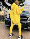 Street Loose Oversized Tracksuit Back Zipper Long Hoodie + Pants Set Winter Alphabet Sportswear Pullover Hip-Hop Two-Piece