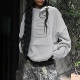 Winter Women Casual Pullover Sweater Letter Embroidery Hooded Long Sleeve Loosed 2023 Army Green Basic Streetwear-Outfit