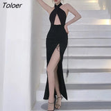 Fashion Summer Long Split Party Club Dress Ladies OL Sexy Halter Sleeveless Vacation Clothes Skinny Bodycon Robe Beach