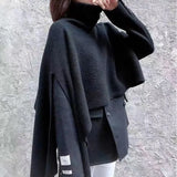Elegant Warm Gentle Fashion Top Autumn Winter Solid High Neck Pullover Knitted Sweater Women Shawl Cloak Top Sweater
