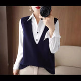 French Style V-Neckline Knitted Vest For Women's Spring And Autumn Style Sleeveless Sweater Vest With Shoulder Clip-Outfit