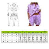 Solid Women Two Piece Set Summer Short Sleeve Shirt Top + Drawstring Shorts Homewear Suit Spring Button Sexy Lady