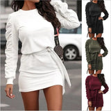 and winter women's solid color long-sleeved sweater tie