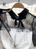 Splice Lace Bow Women Dress 2022 Summer Mesh Hollow Out Zipper Slim Elegant Ladies A line Midi