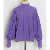 Solid Color Ruched Casual Shirts For Women Puff Sleeves Loose Oversized Shirts Female 2022 Autumn Fashion