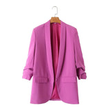 New Pleated Sleeve Sag Urban Leisure Candy Color Women's Suit Coat-Outfit