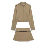 Spring Style Vertical Collar Short Style Jacket 4661717 Wide Pleated Skirt 3067404-Outfit
