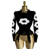 Hole Tuxed Sweater Dark Long Sleeve Loose Knitted