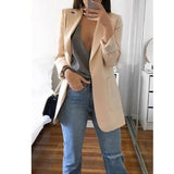 Women Autumn Solid Color Blazer Female Work Office Pocket Tweed Blazer Oversized Casual Slim Coat Fashion