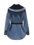 Women's Denim Coat Lapel Patchwork Pocket Single Breasted Belt Fake Two Piece Shirt Jackets 2024 Summer New Fashion 29L157-Outfit