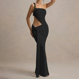Summer Sexy Shoulder-To-Shoulder-Back Tective Dress Stylish Solid-Colored Strap-Nrinking Folding