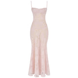 Women Long Dress Evening Party Summer Clothes 2023 Chic Elegant Floral Lace Sleeveless Sling Backless Dress Sexy Club Streetwear-Outfit